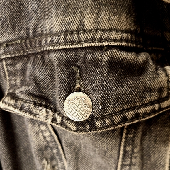 Free People Black Mixed Media Space Dye Knit Denim Jean Jacket Sz M - Picture 7 of 16